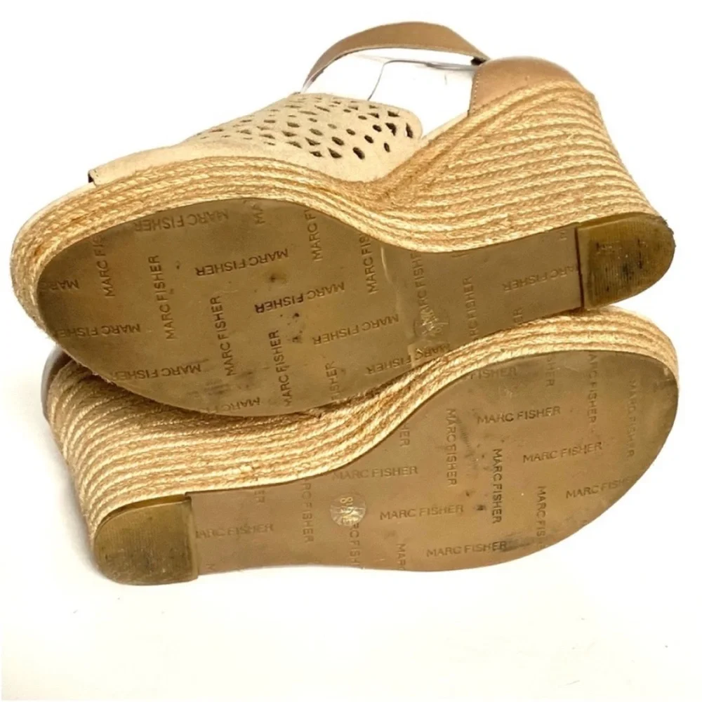 Marc Fisher Women's Hasina Perforated Suede Platform Wedge Sandal Size 8.5